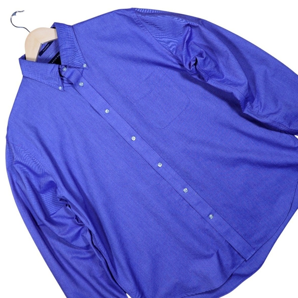 Lands End Hyde Park Mens Long Sleeve Button Down Shirt Blue Size L - Picture 3 of 8